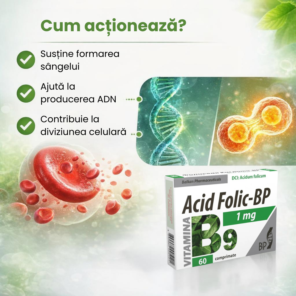 Acid Folic 1mg, Supliment Vitamina B9, 60 Comp.