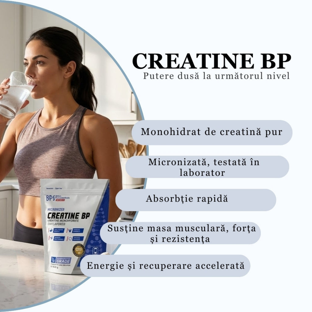 Creatine BP (creatină monohidrată), 500g, 100 de porții, pulbere