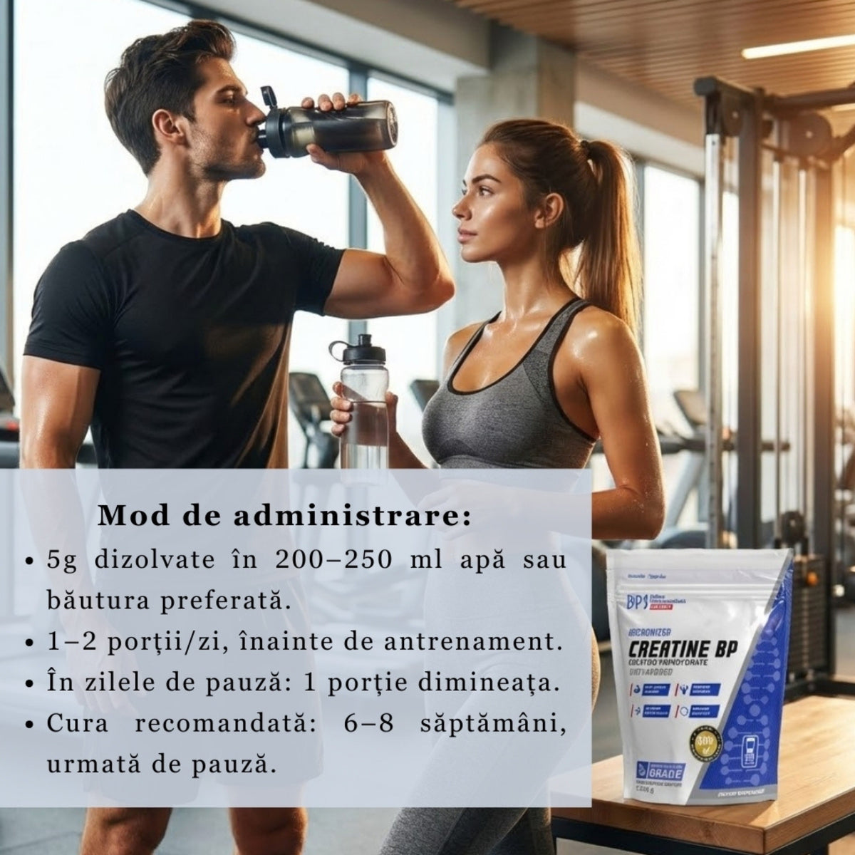 Creatine BP (creatină monohidrată), 500g, 100 de porții, pulbere