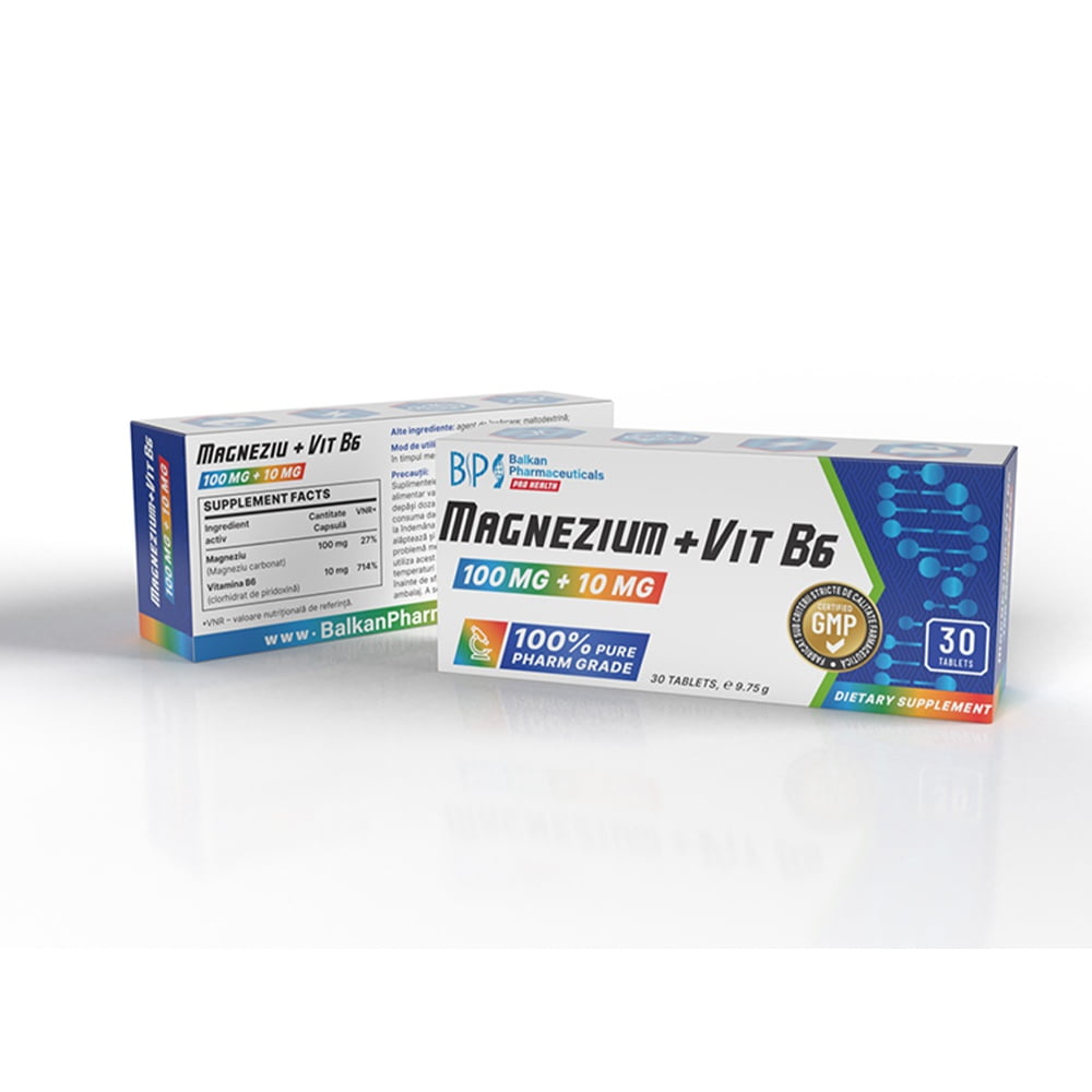 Magneziu și Vitamina B6, 100mg|10mg, 30 comp.