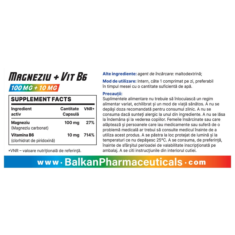 Magneziu și Vitamina B6, 100mg|10mg, 30 comp.