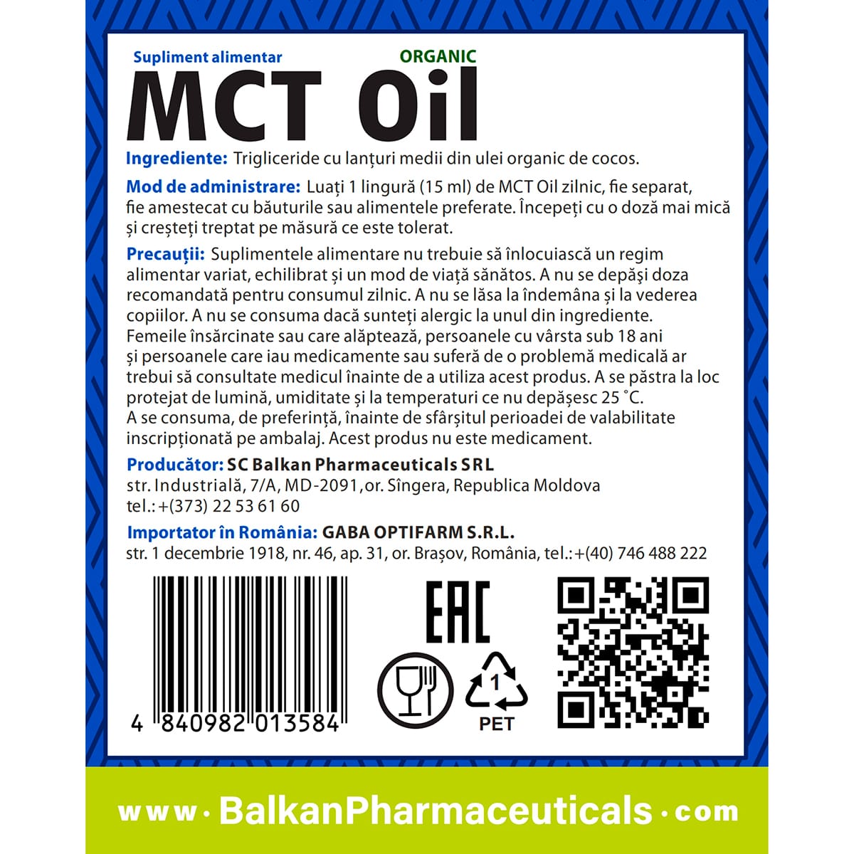 MCT Oil, Sursă de Energie Rapidă și Suport Metabolic, 500 ml.