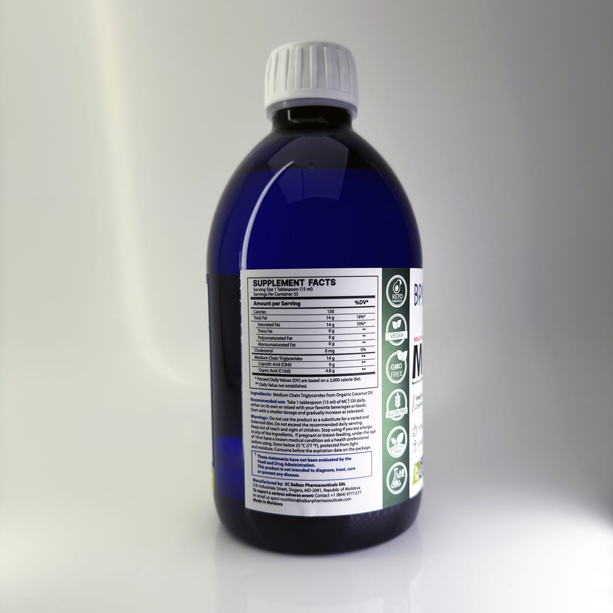 MCT Oil, Sursă de Energie Rapidă și Suport Metabolic, 500 ml.
