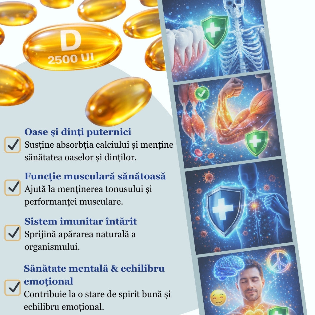Vitamina D3, 2500UI, 30 caps.