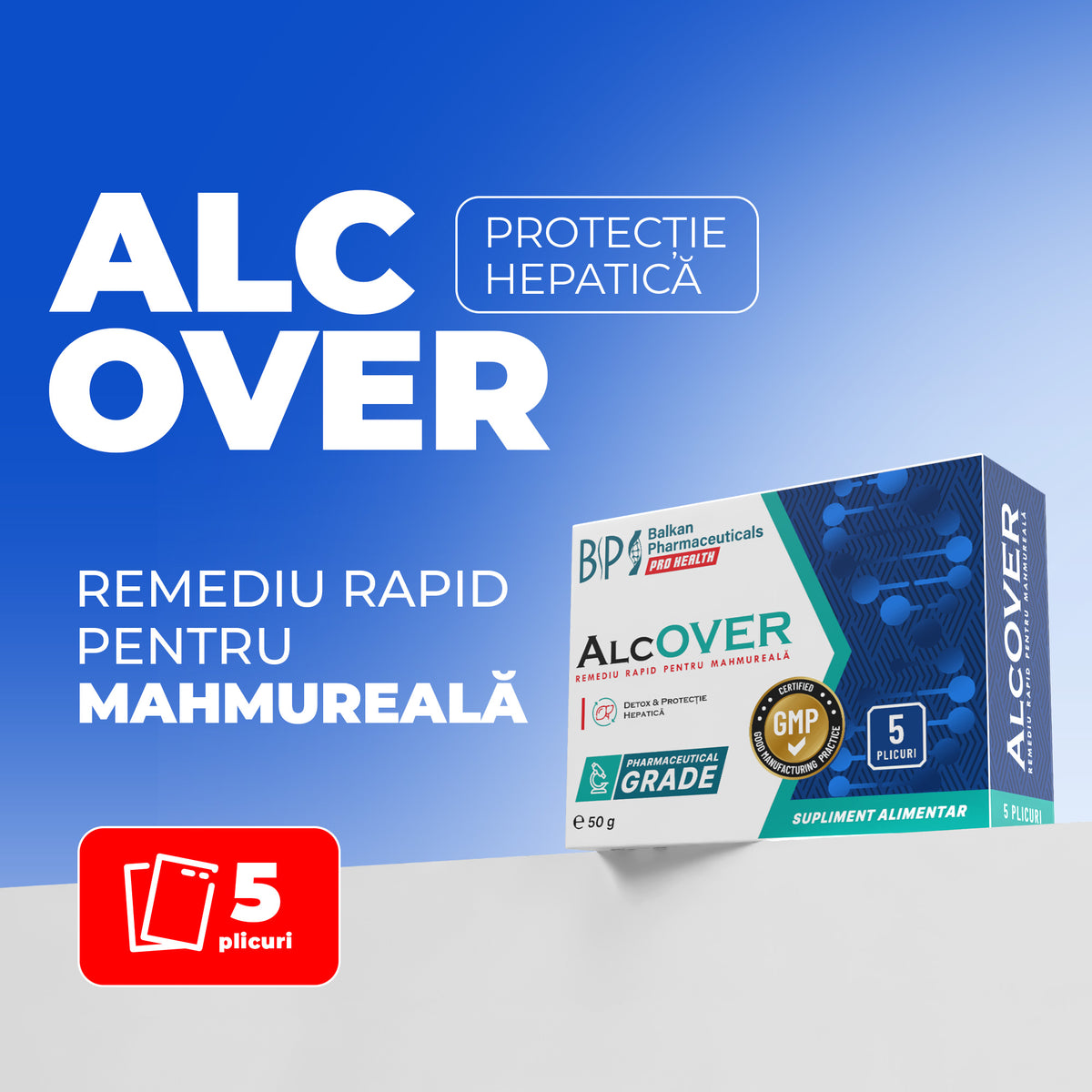 Alcover, Supliment Anti-Mahmureală și Detoxifiere Ficat, 5 Plicuri x 10g
