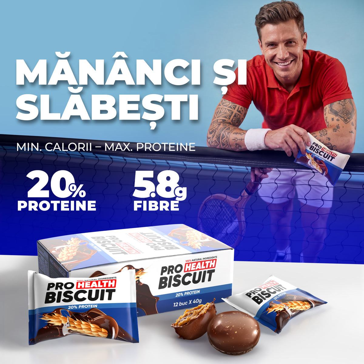 Biscuiți Proteici: 20% proteină, 40g