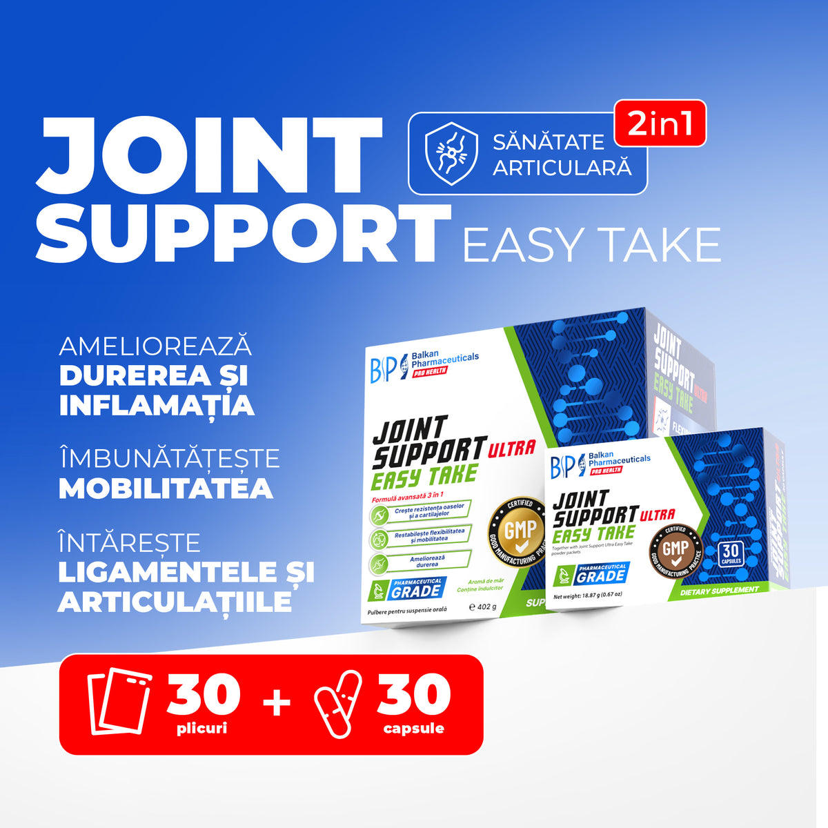 Joint Support Ultra BP, 30 Plicuri|30 caps. – Complex pentru Articulații cu MSM, Curcumină și Boswellia
