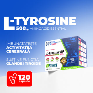 L-Tyrosine BP 500 mg, Susținere Tiroidă și Metabolism, 120 Caps.