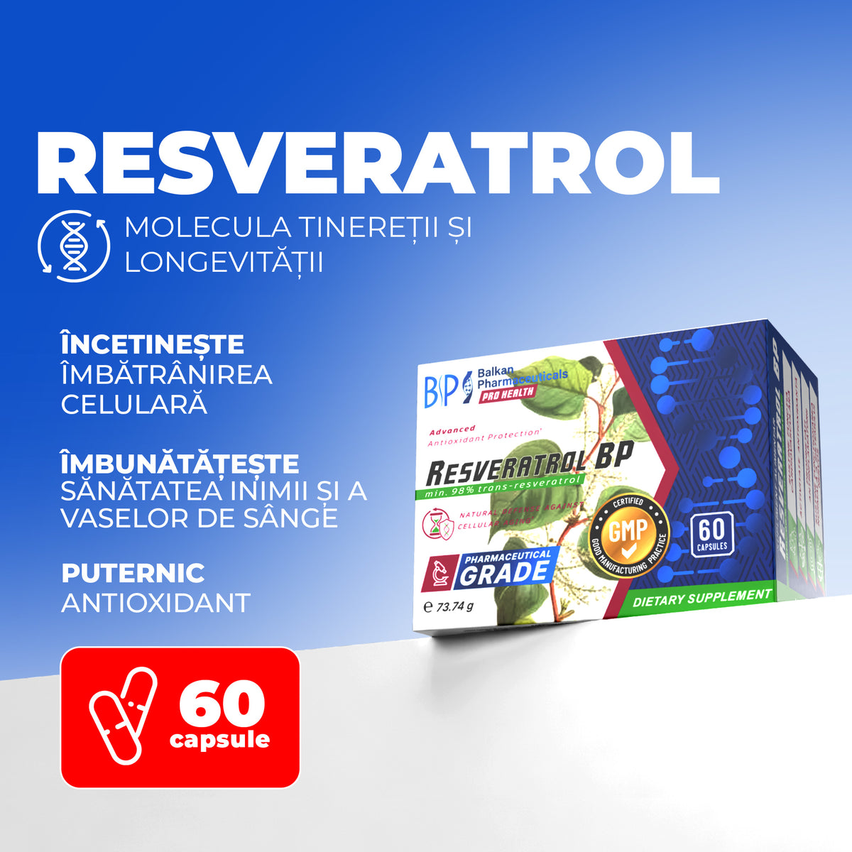 Resveratrol, antioxidantul longevității, 60 capsule