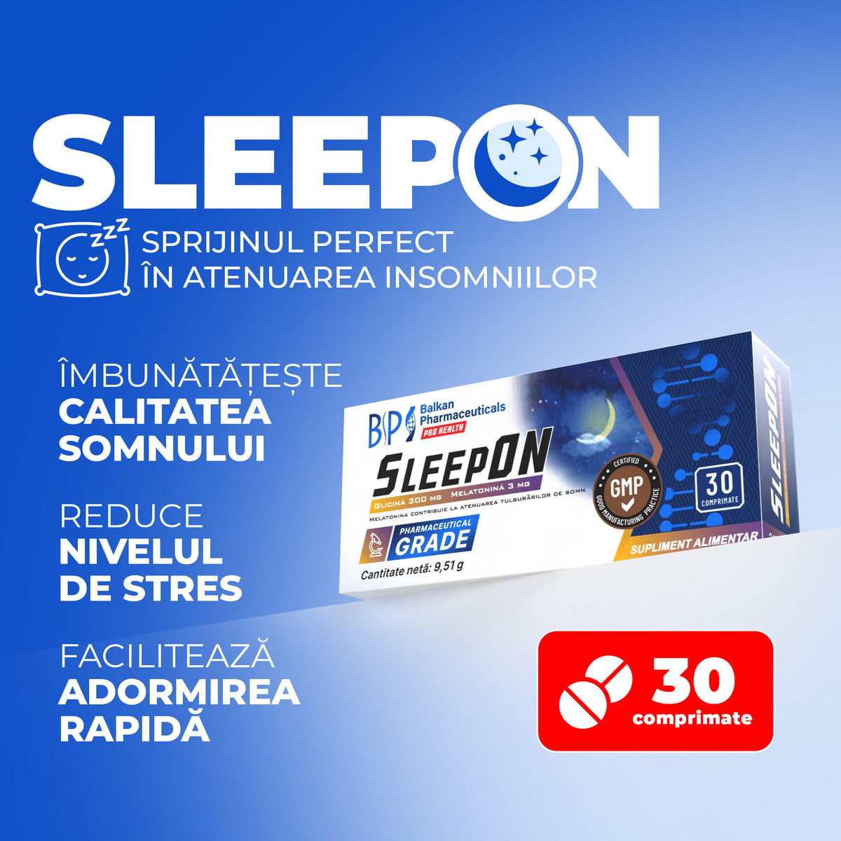 SleepON, Supliment pentru Somn Ușor și Relaxare, 30 comp.