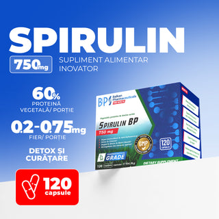 Spirulină, Supliment Natural, Sursă de Vitamine și Detoxifiere, 120 Caps.