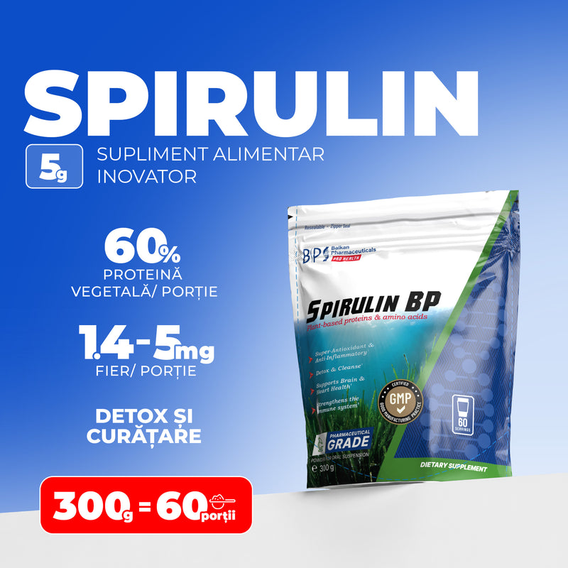 Spirulin BP, 300g, 60 de porții, pulbere