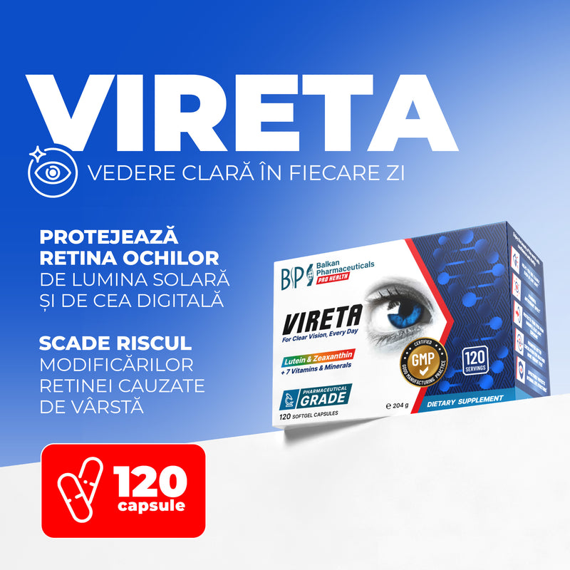 Vireta BP – Supliment pentru Acuitate Vizuală și Sănătatea Ochilor, Efect Antioxidant, 120 caps