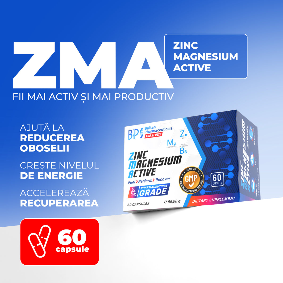 Zinc Magnesium Active, 60 caps.